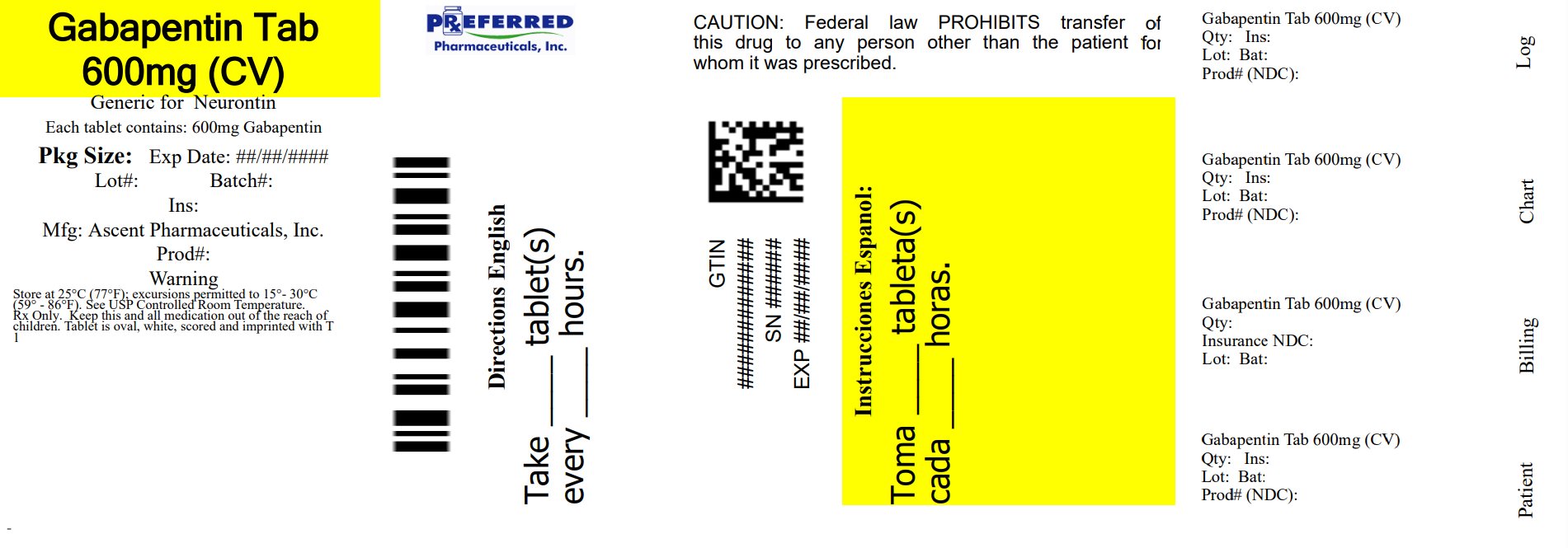 Gabapentin Tab 600mg CV 