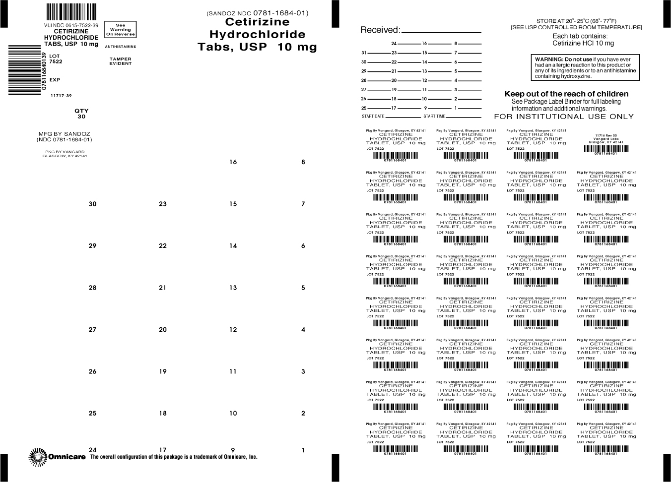 Principal Display Panel-Cetrizine HCI Tablets, USP 10mg