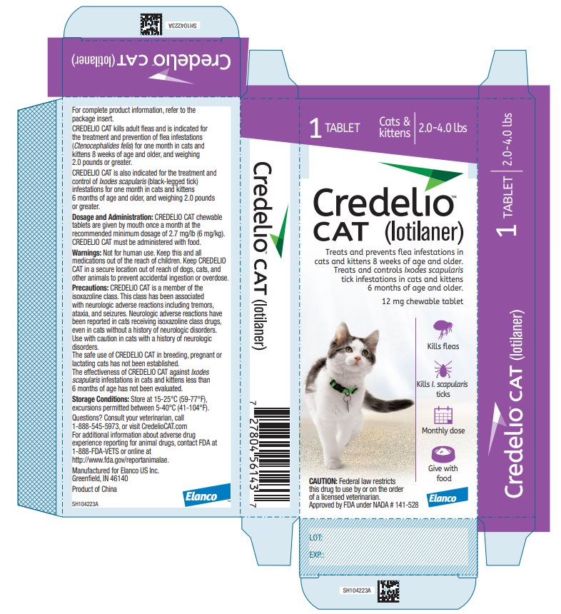 Credelio CAT (lotilaner) 12 mg chewable tablet - 1 tablet Carton Label