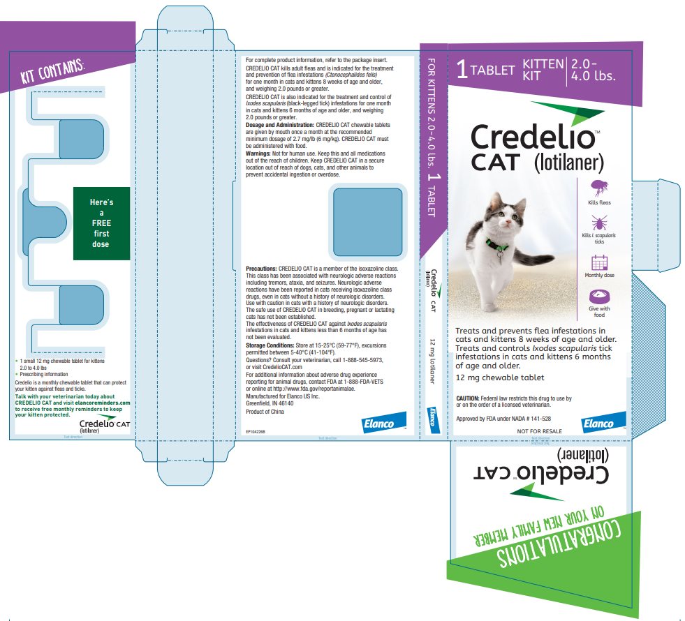 Credelio CAT (lotilaner) 12 mg chewable tablet - 1 tablet Kitten Kit Carton Label