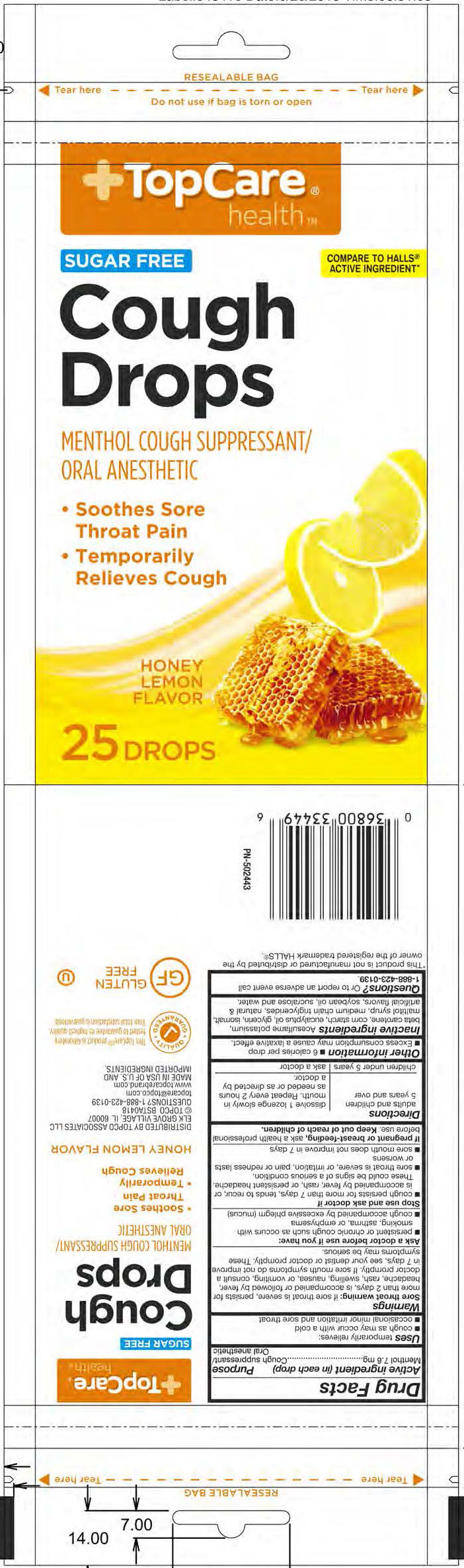 TopCare SF Honey Lemon 25ct Cough Drops
