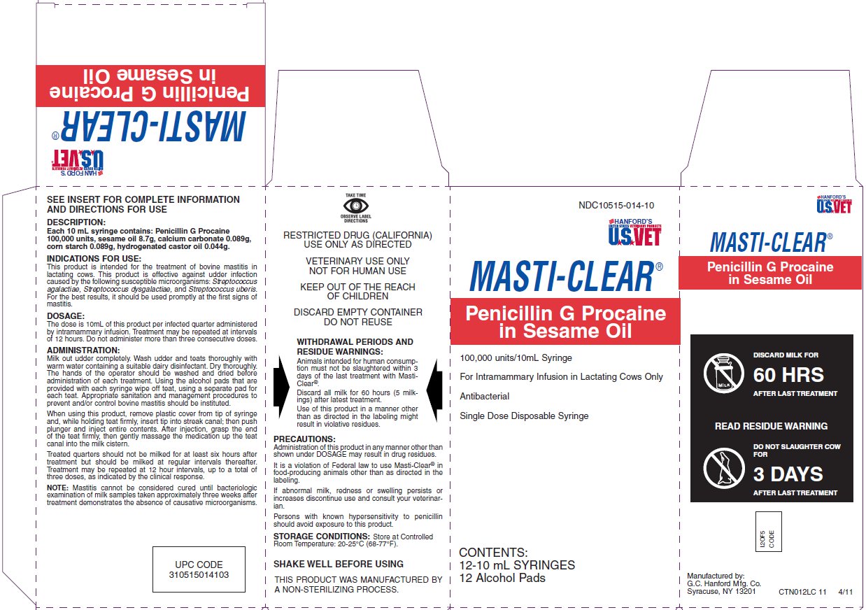MASTI-CLEAR (Penicillin G Procaine in Sesame Oil) 100,000 units/10 mL carton label