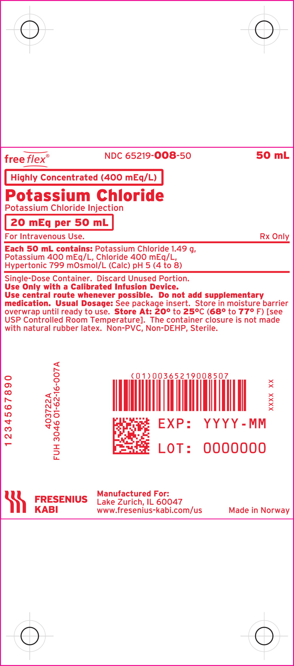 Package Label - Principal Display Panel - Potassium Chloride 20 mEq 50 mL Bag Label
