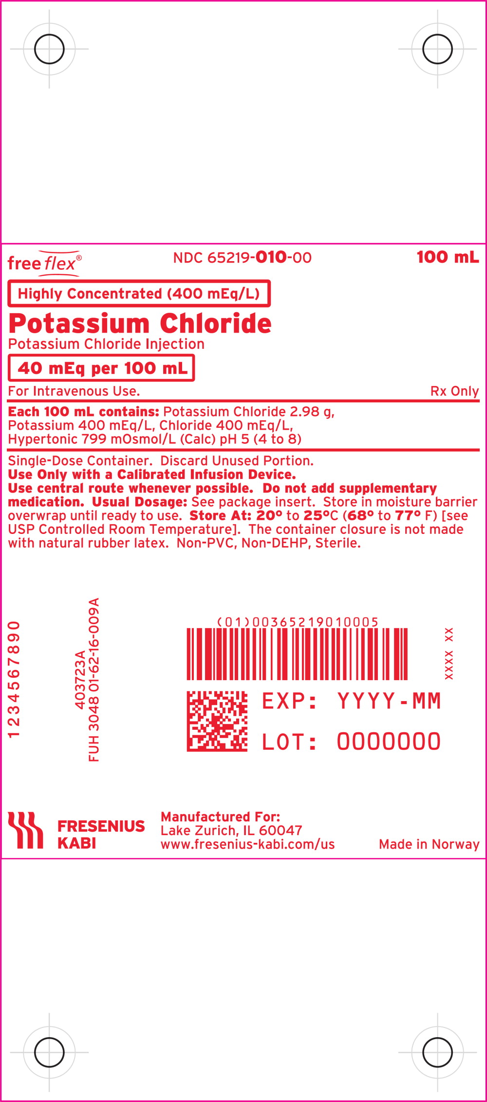 Package Label - Principal Display Panel - Potassium Chloride 40 mEq 100 mL Bag Label
