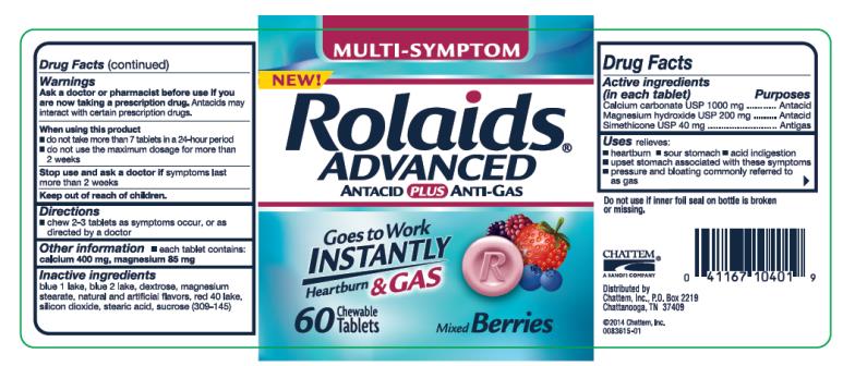 MULTI-SYMPTOM 
Rolaids®
ADVANCED
ANTACID PLUS ANTI-GAS
60 Chewable Tablets
Mixed Berries
