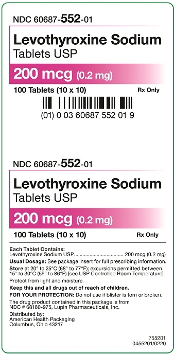 200 mcg Levothyroxine Sodium Tablets Carton