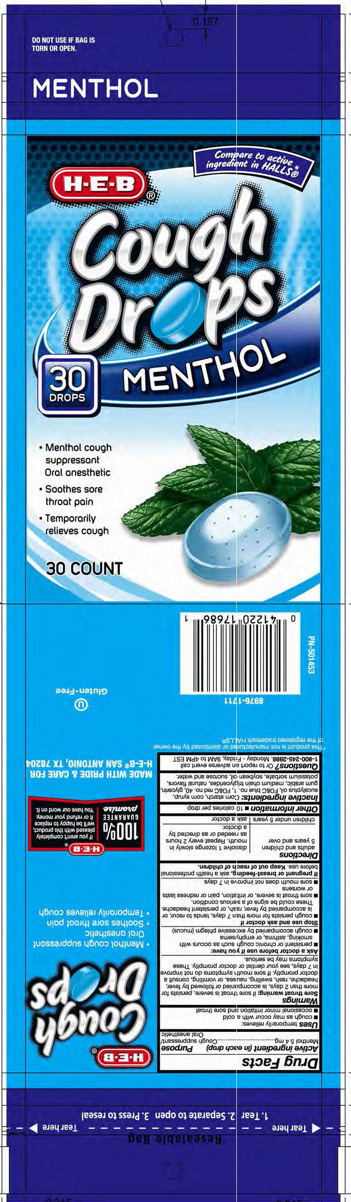 HEB Menthol 30ct Cough Drops
