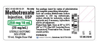 Methotrexate Injection, USP 250 mg/10 mL vial label
