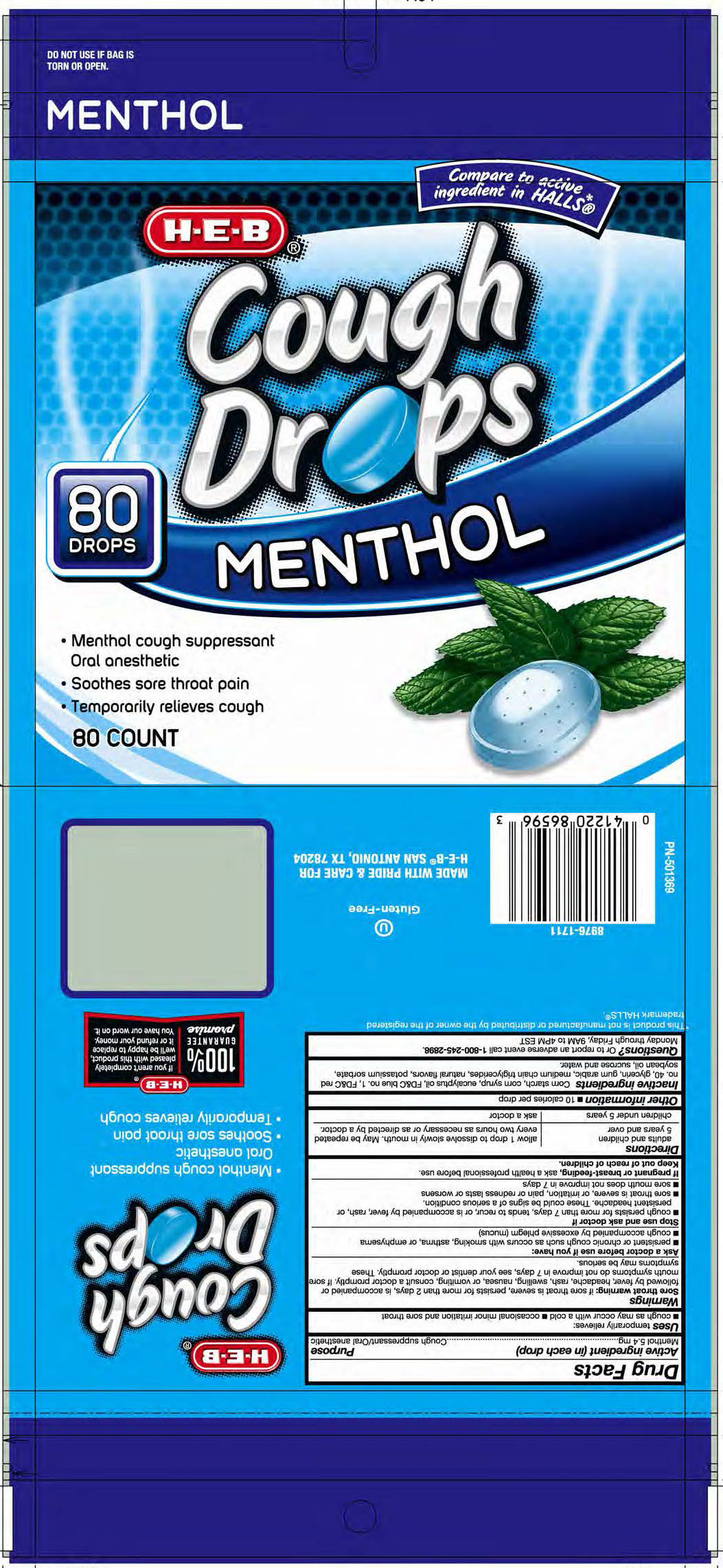 HEB Menthol 80ct Cough Drops