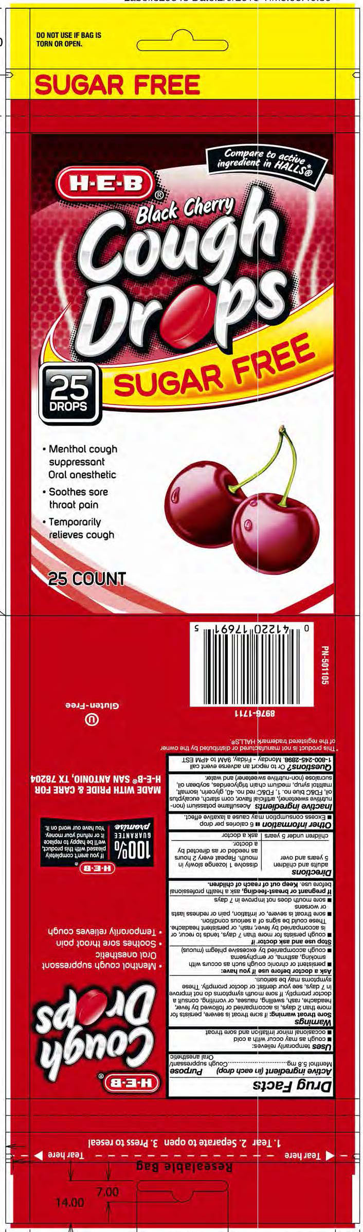 HEB SF Cherry 25ct Cough Drops