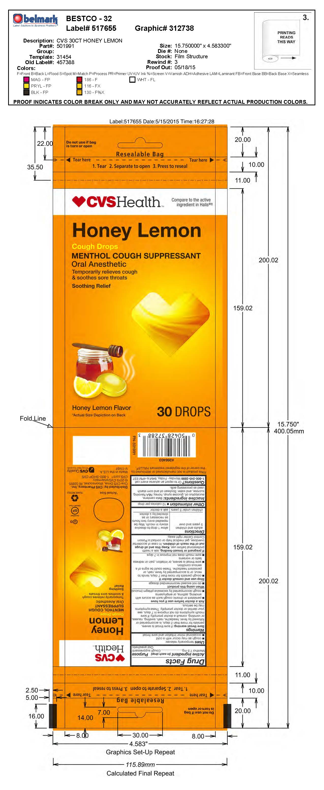CVS Honey Lemon Cough Drops 30ct