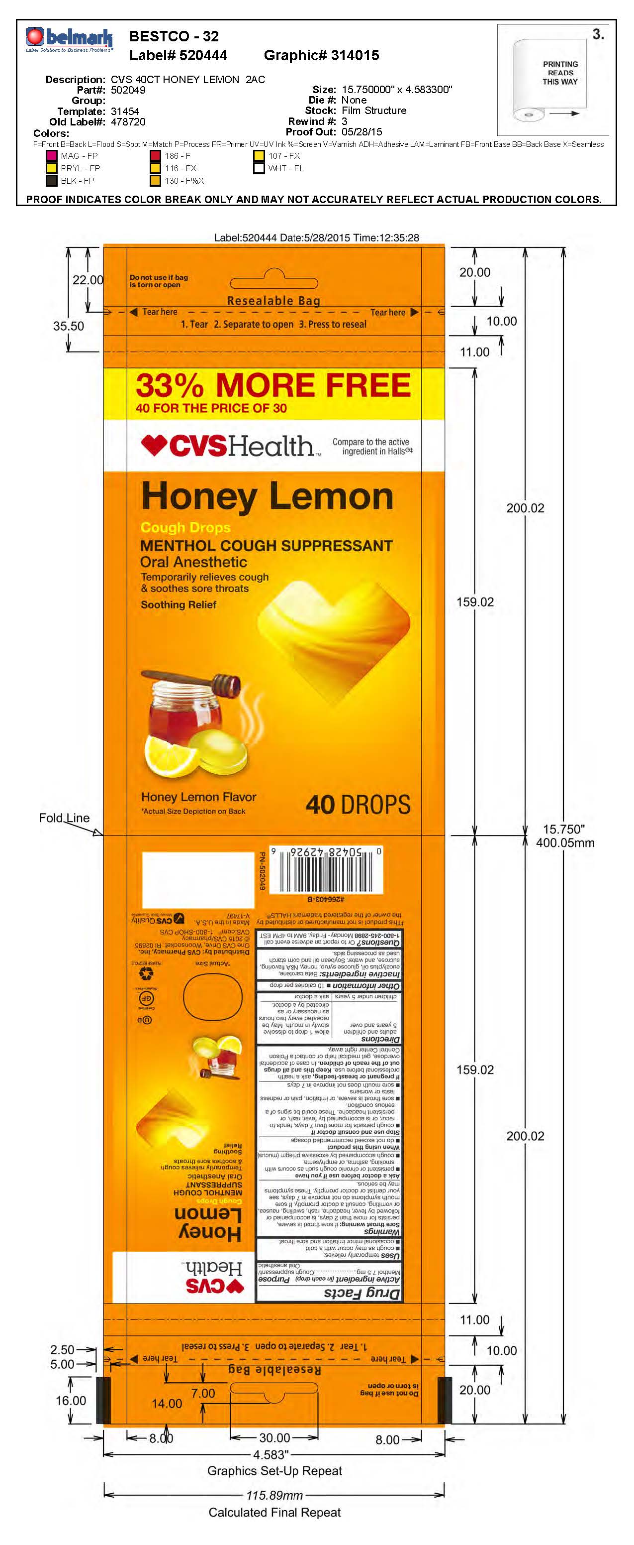 CVS Honey Lemon Cough Drops 40ct