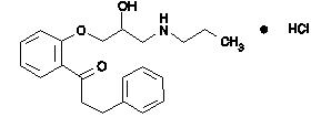 The structural formula for propafenone HCl is 2’-[2-Hydroxy-3-(propylamino)-propoxy]-3-phenylpropiophenone hydrochloride, with a molecular weight of 377.92. The molecular formula is C21H27NO3HCl.