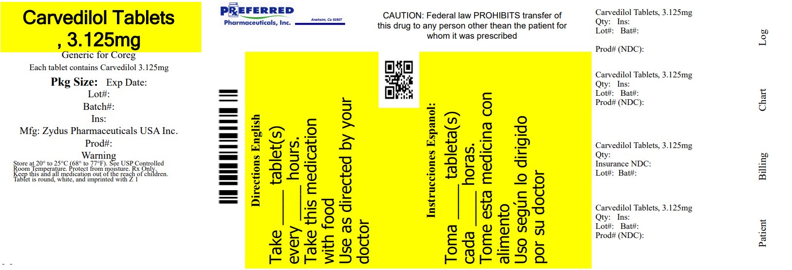 Carvedilol Tablets 3.125mg