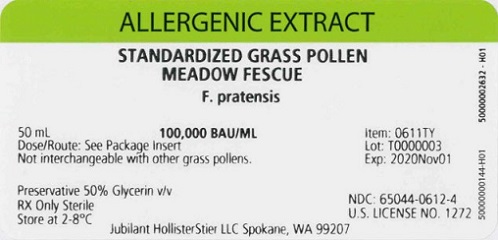 Standardized Grass Pollen, Meadow Fescue 50 mL, 100,000 BAU/mL Vial Label