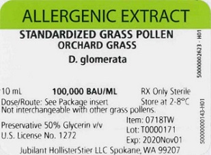 Standardized Grass Pollen, Orchard Grass 10 mL, 100,000 BAU/mL Vial Label
