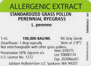 Standardized Grass Pollen, Perennial Ryegrass 5 mL, 100,000 BAU/mL Vial Label