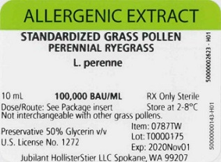Standardized Grass Pollen, Perennial Ryegrass 10 mL, 100,000 BAU/mL Vial Label