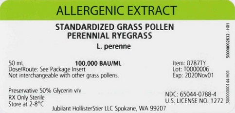 Standardized Grass Pollen, Perennial Ryegrass 50 mL, 100,000 BAU/mL Vial Label