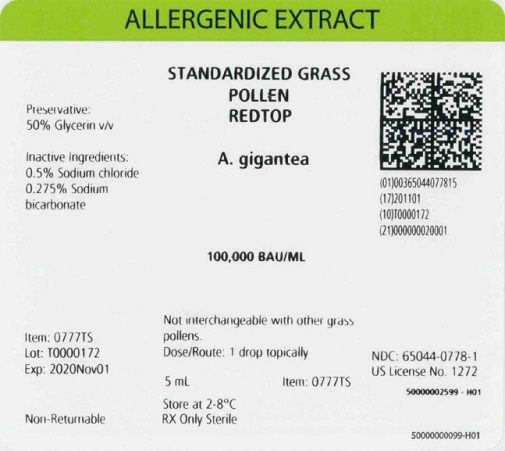 Standardized Grass Pollen, Redtop 5 mL, 100,000 BAU/mL Carton Label