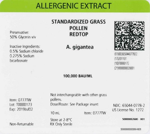 Standardized Grass Pollen, Redtop 10 mL, 100,000 BAU/mL Carton Label