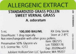 Standardized Grass Pollen, Sweet Vernal Grass 5 mL, 100,000 BAU/mL Vial Label