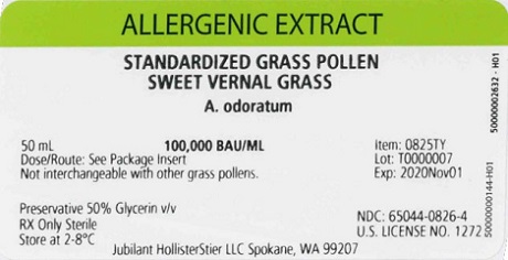 Standardized Grass Pollen, Sweet Vernal Grass 50 mL, 100,000 BAU/mL Vial Label