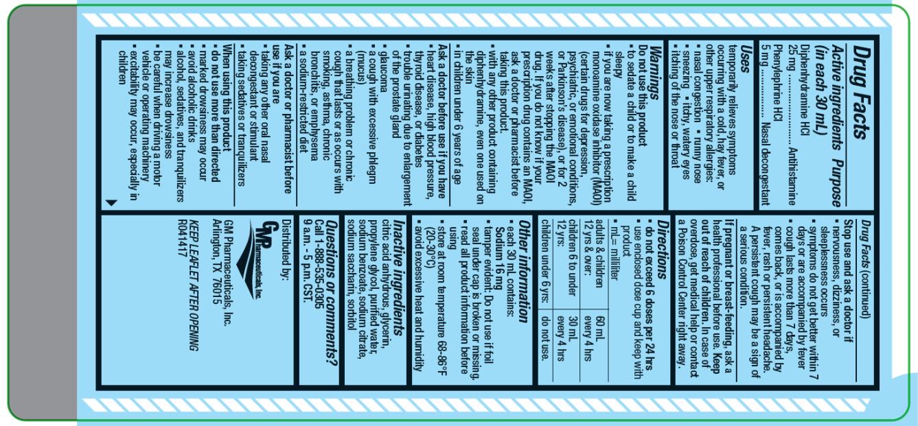 Principal Display Panel 
TexaClear® Kids Nighttime Cold Relief
NDC: <a href=/NDC/58809-955-08>58809-955-08</a>
8 fl. oz. (237 mL)

Diphenhydramine HCl - Antihistamine 
Phenylephrine HCl – Nasal Decongestant

Tamper evident: do not use if foil seal under cap is broken on missing

	Gluten Free
	Dye Free
	Sugar Free
	Alcohol Free
	Acetaminophen Free


Ages 6+

Relieves:
	Runny Nose
	Sneezing
	Watery Eyes
	Nasal Congestion

Distributed by: 
GM Pharmaceuticals, Inc. Arlington, TX 76015
