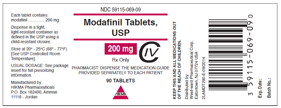 Modafinil Tablets, USP 200 mg/90 Tablets NDC: <a href=/NDC/59115-069-09>59115-069-09</a>