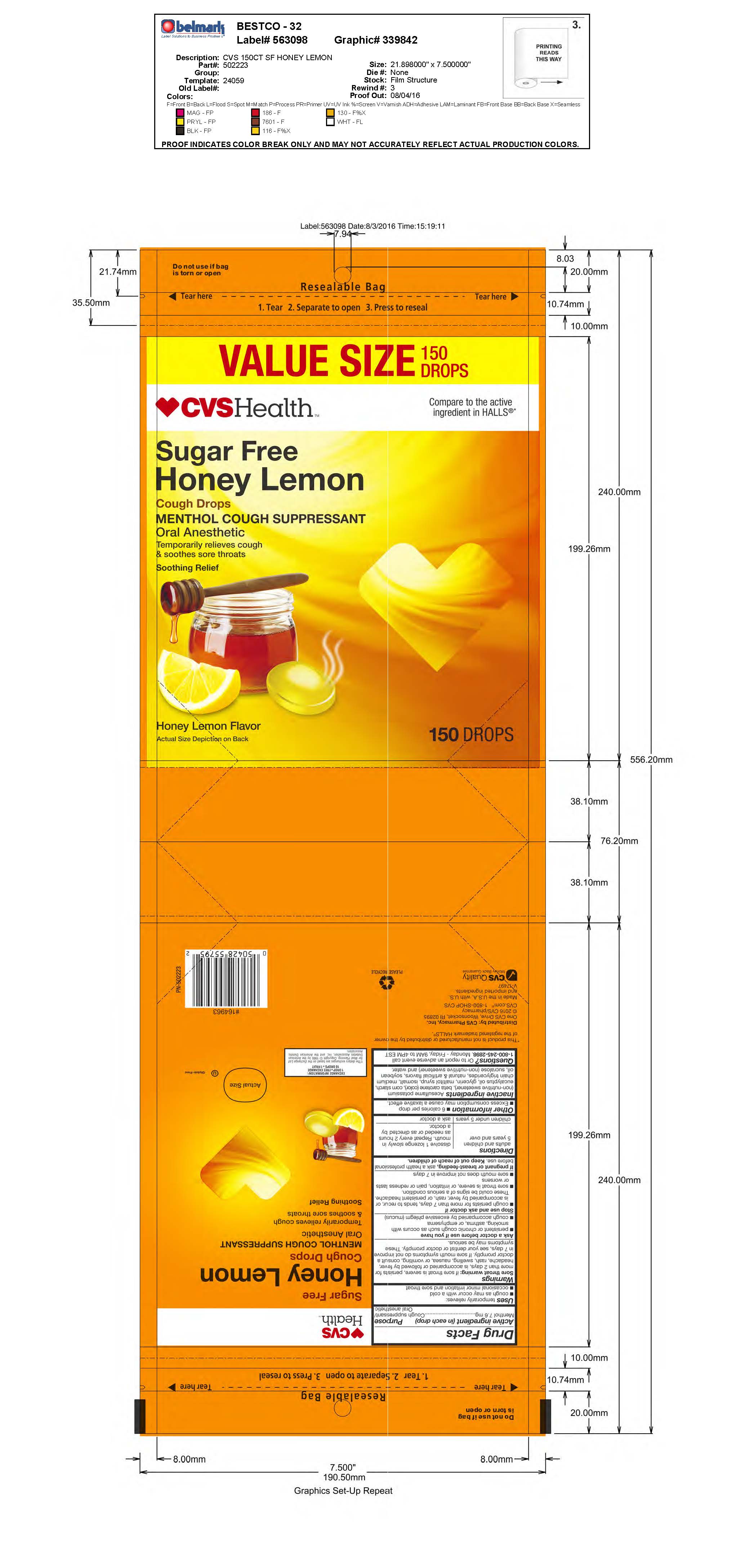 CVS SF Honey Lemon Cough Drops 150ct