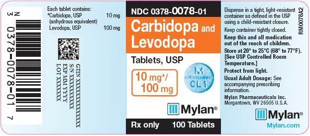 Carbidopa and Levodopa Tablets 10 mg/100 mg Bottle Label