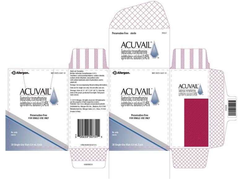 PRINCIPAL DISPLAY PANEL
NDC: <a href=/NDC/0023-3507-31>0023-3507-31</a>
ACUVAIL
(ketorolac tromethamine
ophthalmic solution)0.45%
Preservative-Free
FOR SINGLE-USE ONLY
Rx Only
sterile
