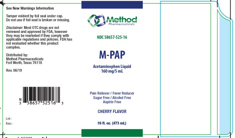 PRINCIPAL DISPLAY PANEL
NDC: <a href=/NDC/58657-525-16>58657-525-16</a>
M-PAP
Acetaminophen Liquid
160 mg/5 mL
Cherry Flavor
16 fl. oz. (473 mL)

