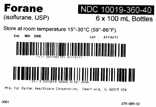 Forane Carton Label - NDC: <a href=/NDC/10019-360-40>10019-360-40</a>