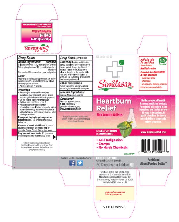 PRINCIPAL DISPLAY PANEL
NDC: <a href=/NDC/59262-605-30>59262-605-30</a>
Similasan
Heartburn Relief
Nux Vomica Actives
60 Dissolvable Tablets
