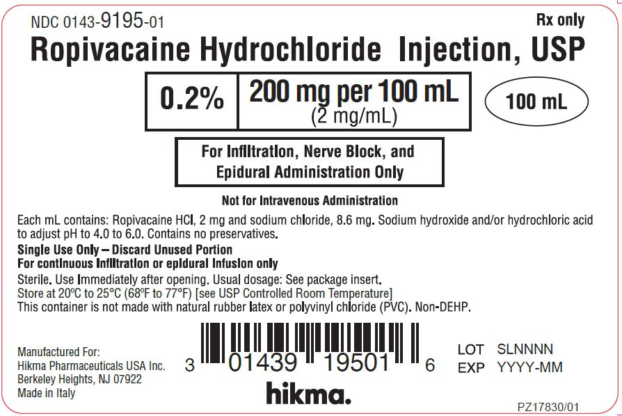 Ropivacaine 200 mg Bag Label