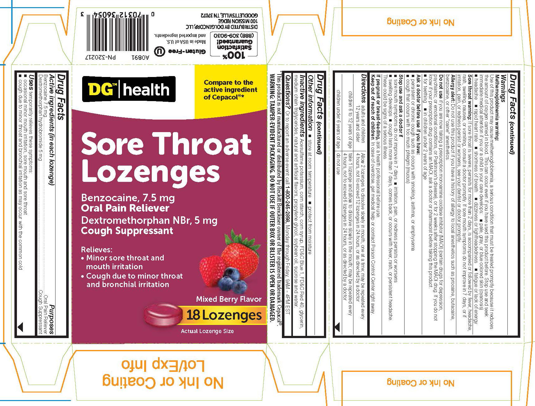 Dollar General Mixed Berry Benx-Dex 18ct Throat Lozenges