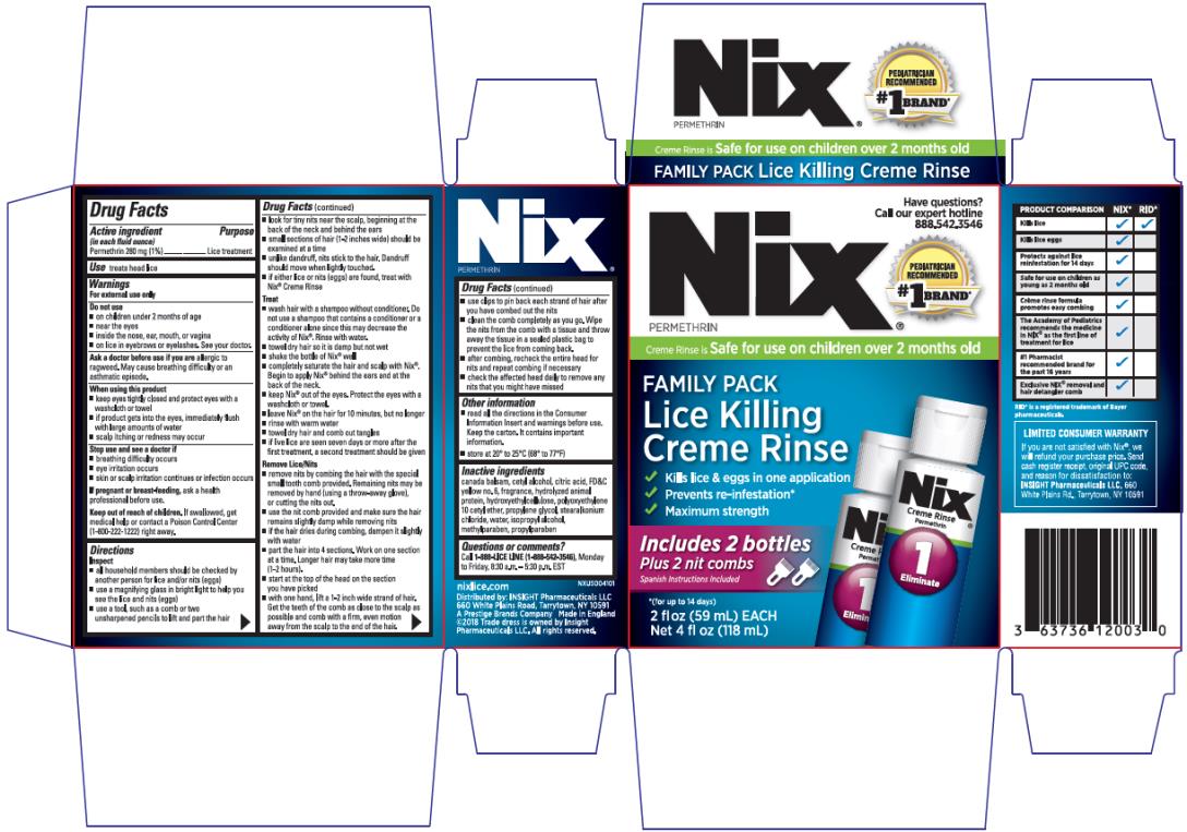 63736-024-04
Nix® 
Creme Rinse – Family Pack 
Permethrin /Lice Treatment
Family Pack - NET WT 4 FL OZ  (2 - 2 FL OZ (59 mL)
