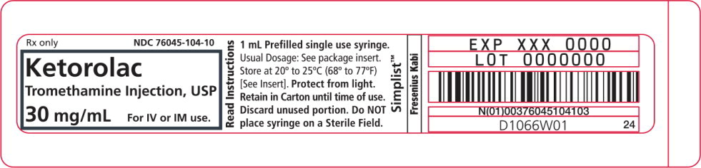 PACKAGE LABEL - PRINCIPAL DISPLAY - Ketorolac Tromethamine 1 mL Blister Pack Label
