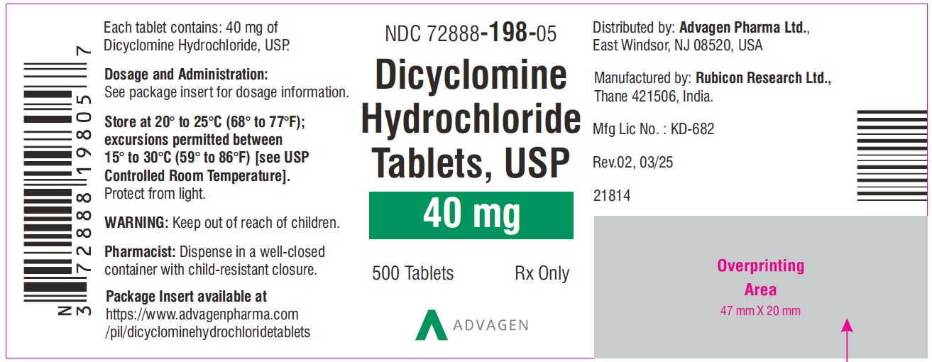 Dicyclomine Hydrochloride Tablets ,USP 20 mg - NDC: <a href=/NDC/72888-119-05>72888-119-05</a> - 500 Tablets Label