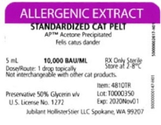 Standardized AP Cat Pelt 5 mL, 10,000 BAU/mL Vial Label