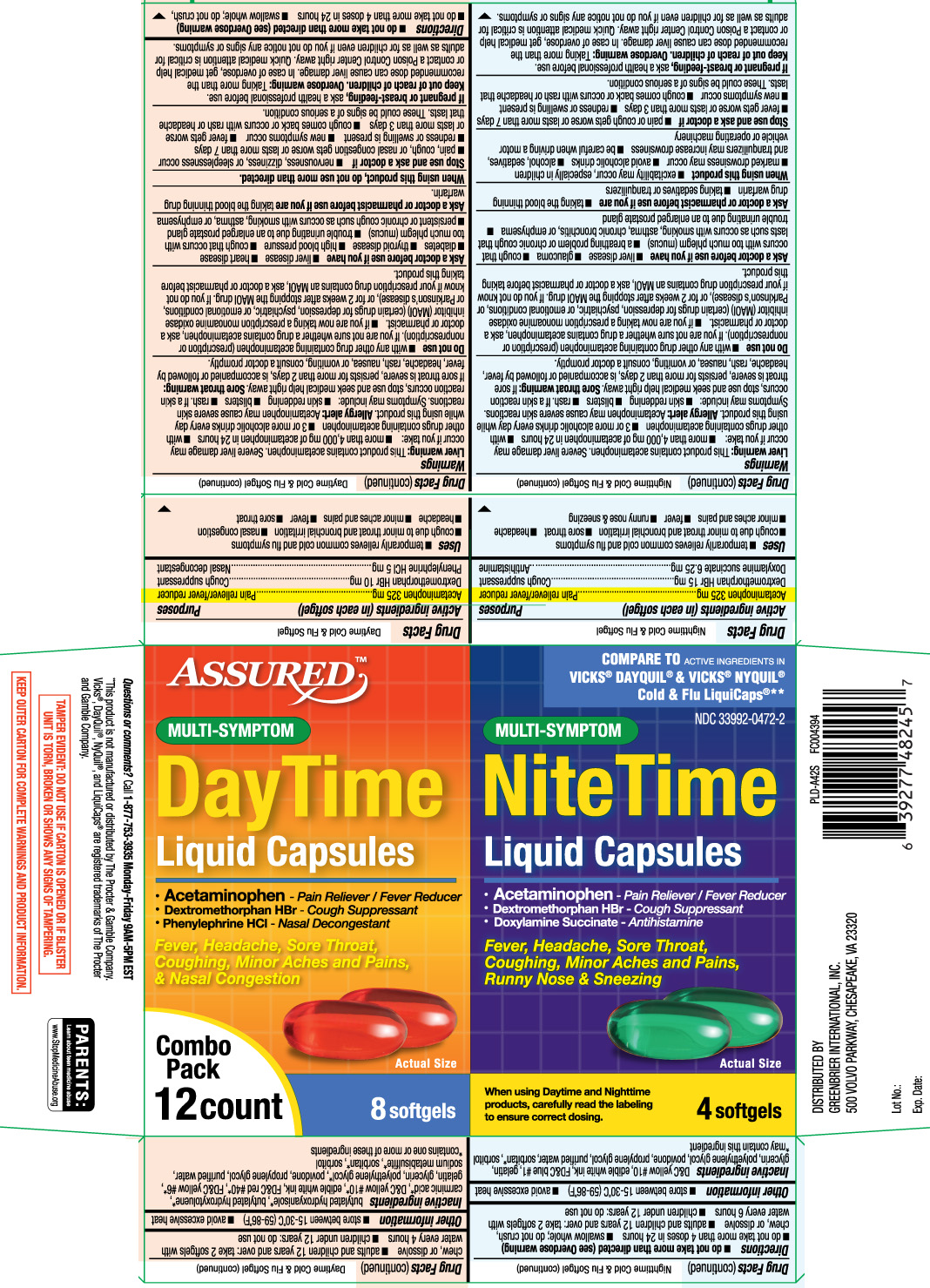 DAYTIME: Acetaminophen 325 mg, Dextromethorphan HBr 10 mg Phenylephrine HCI 5 mg NIGHTTIME Acetaminophen 325 mg, Dextromethorphan HBr 15mg Doxylamine Succinate 6.25mg