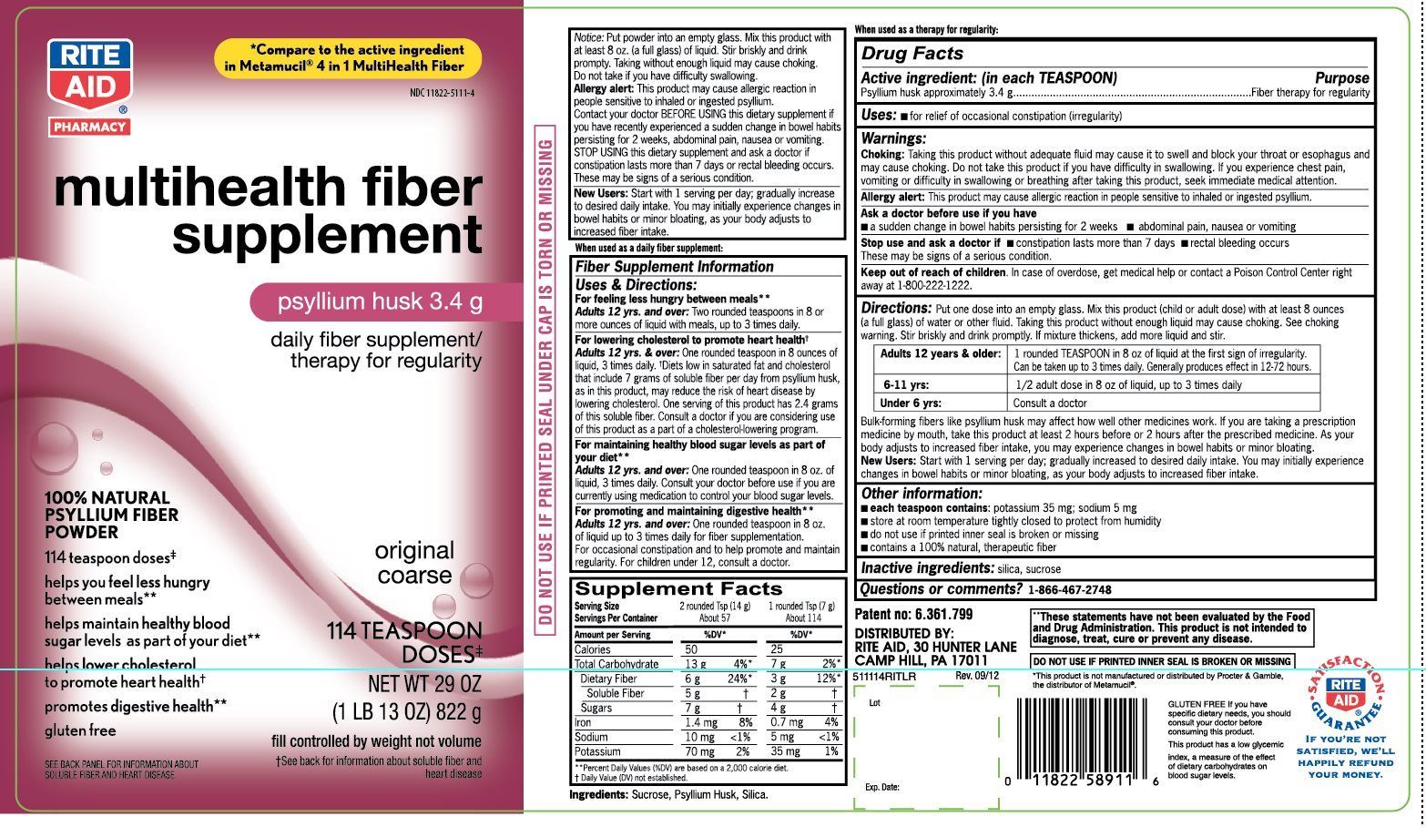 Rite Aid multihealth fiber supplement 114 teaspoon doses