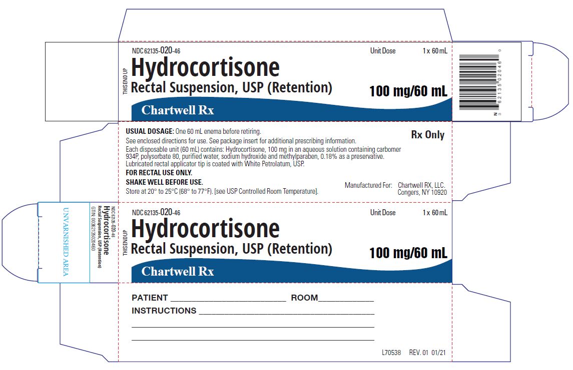 Hydrocortisone Rectal Suspension, USP 100 mg/60 ml - NDC: <a href=/NDC/62135-020-46>62135-020-46</a> - Carton