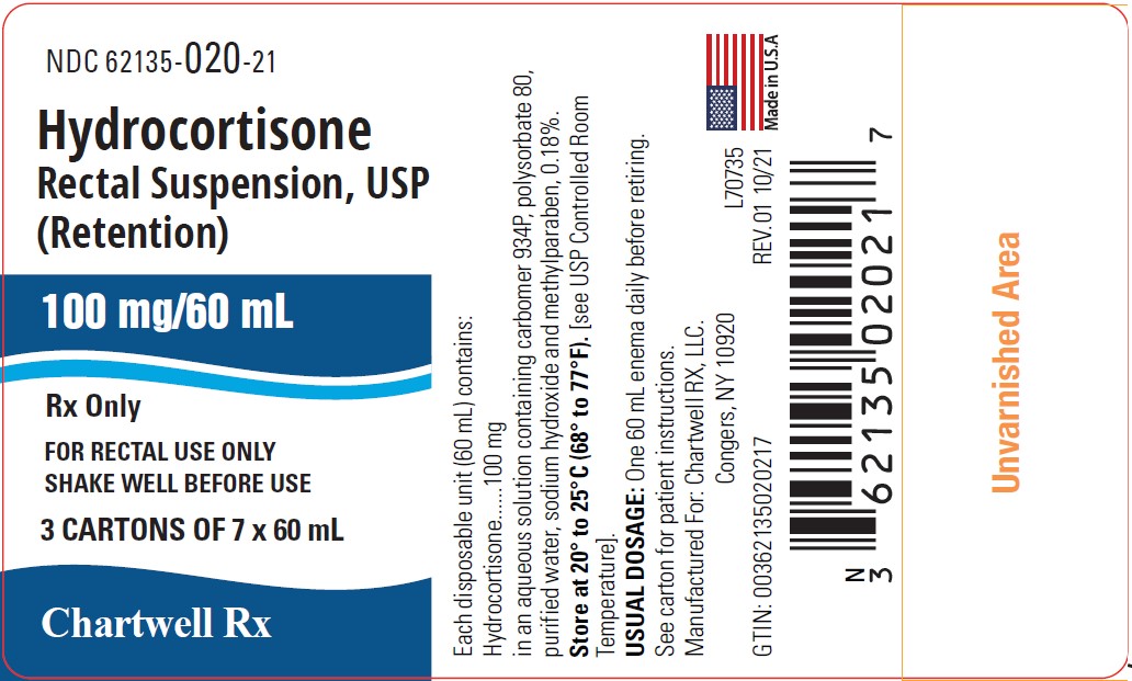 Hydrocortisone Rectal Suspension, USP 100 mg/60 ml - NDC: <a href=/NDC/62135-020-21>62135-020-21</a>- Container