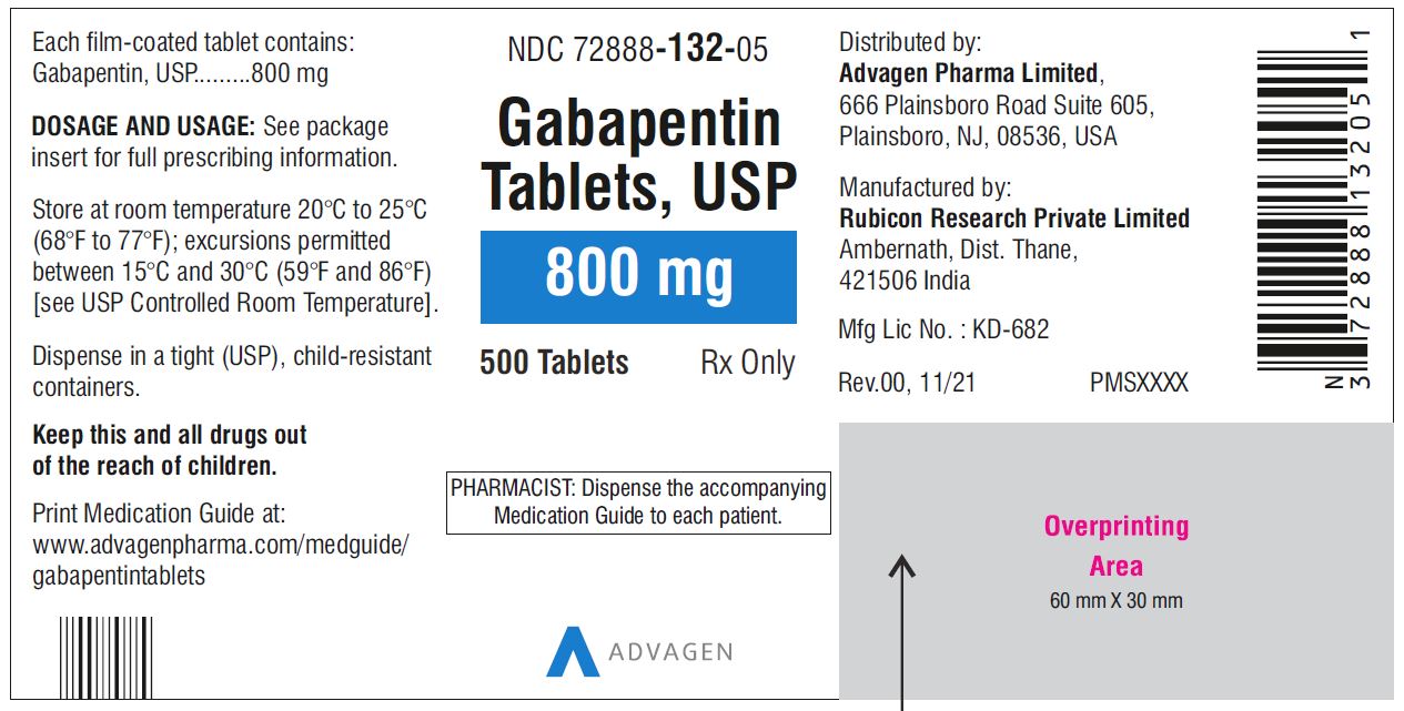 Gabapentin Tablets 800 mg - NDC: <a href=/NDC/72888-132-30>72888-132-30</a> - 30 Tablets Label
