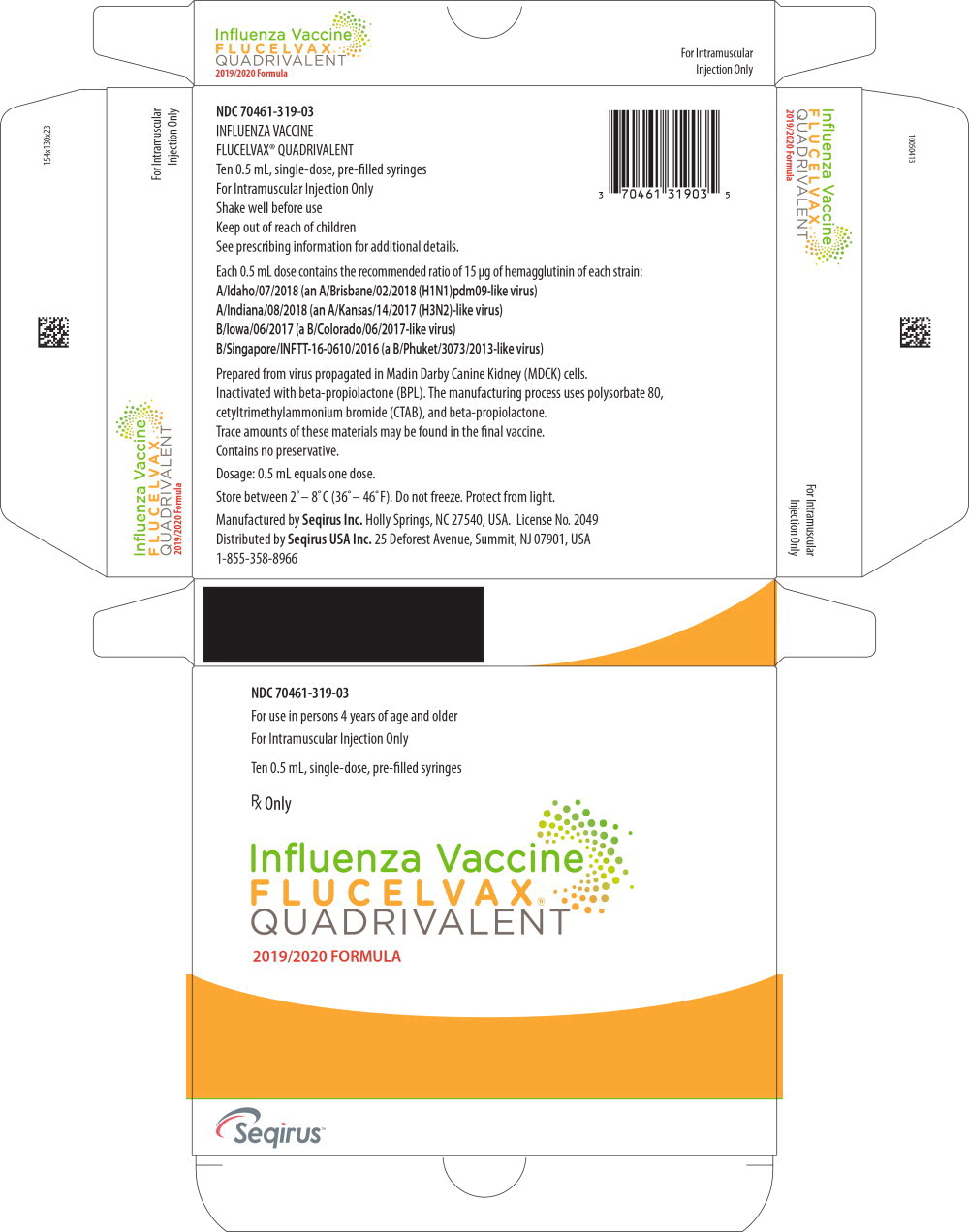 Principal Display Panel - Flucelvax Quadrivalent Injection Suspension 2019-2020 0.5 mL Carton Label
