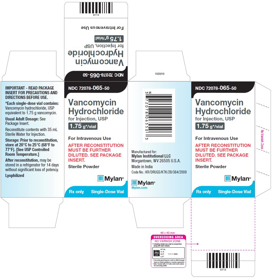 Vancomycin Hydrochloride for Injection 1.75 g/vial Carton Label