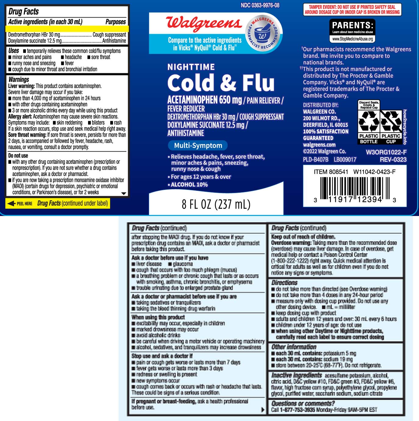 Acetaminophen 650 mg, Dextromethorphan HBr 30 mg, Doxylamine Succinate 12.5 mg