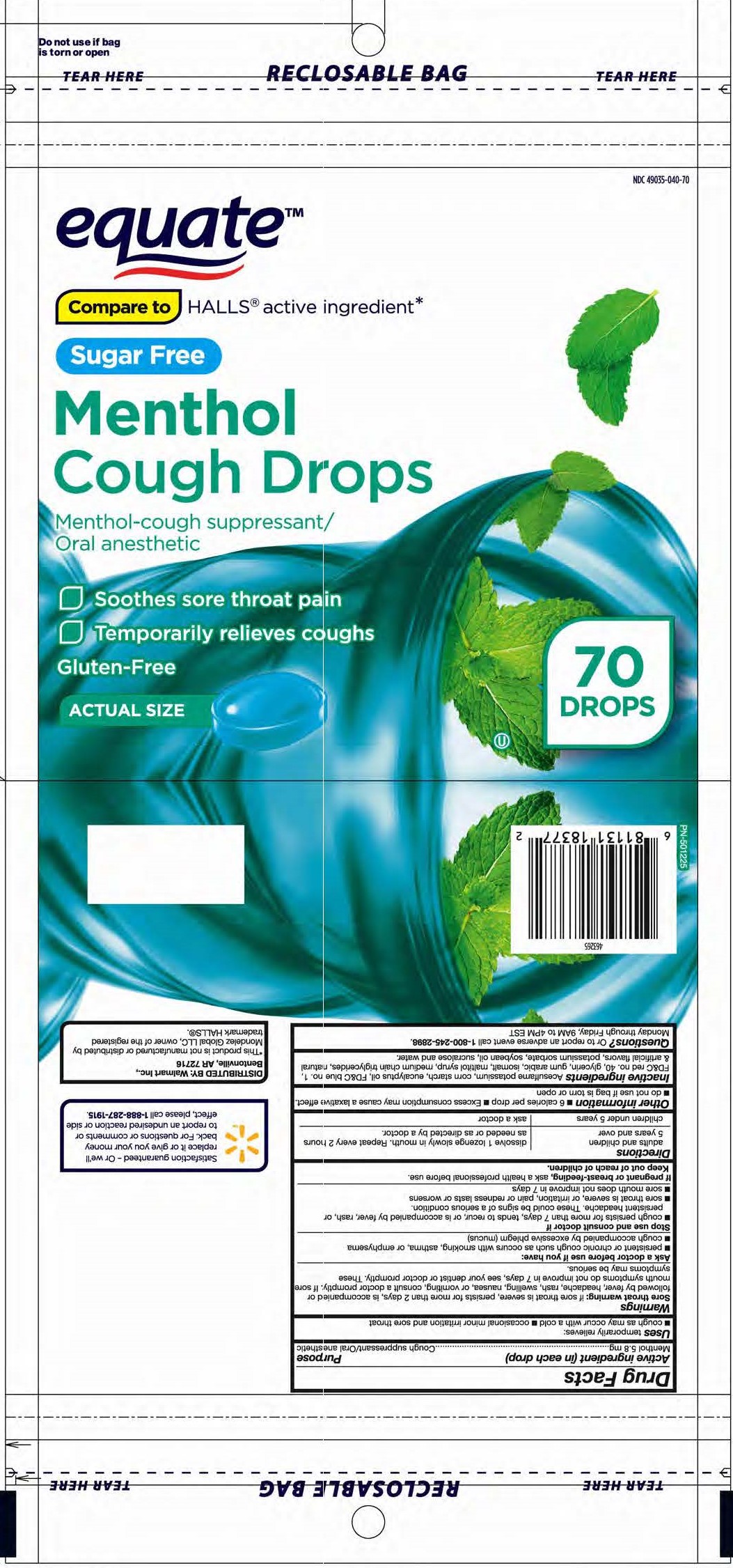 Equate SF Menthol 70ct Cough Drops